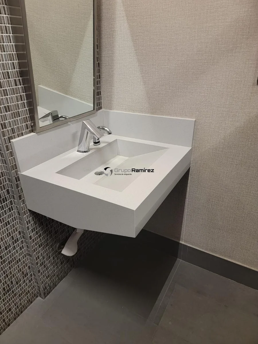Baño con mueble, cubierta y lavabo